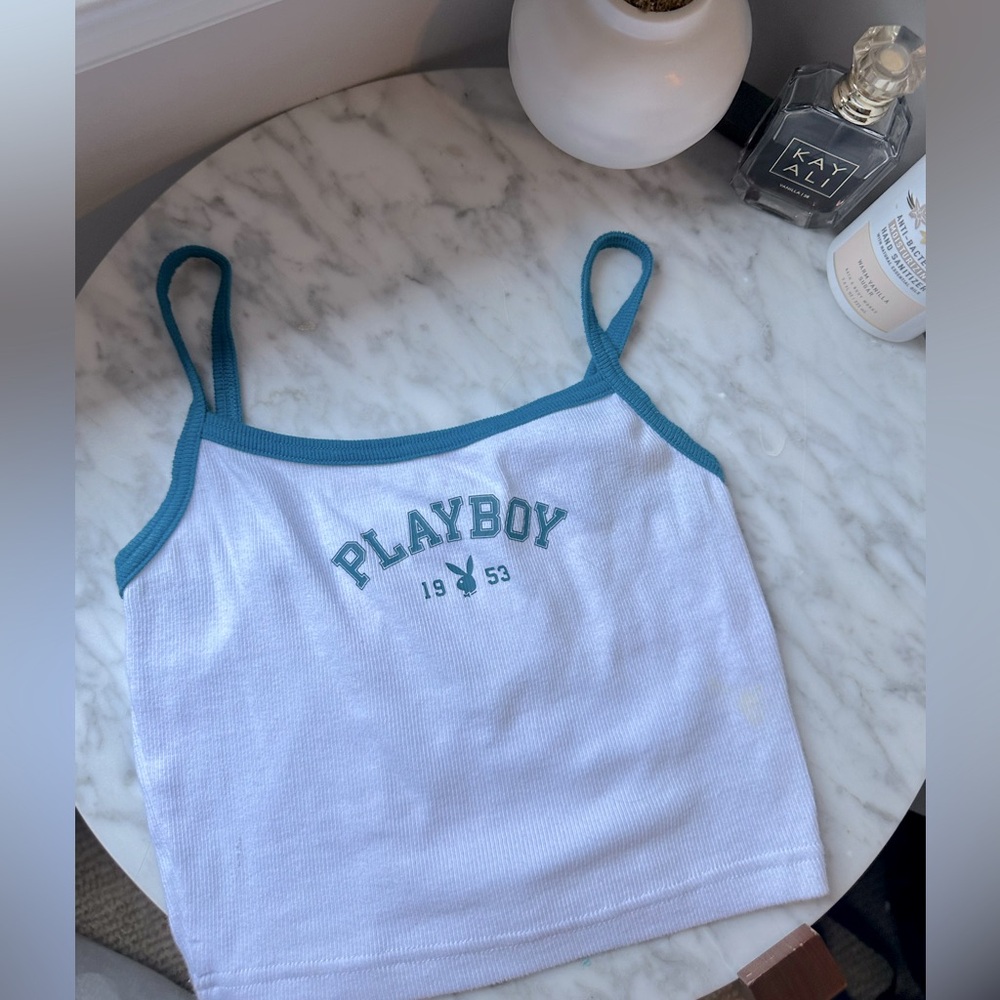playboy, tank top, white and blue